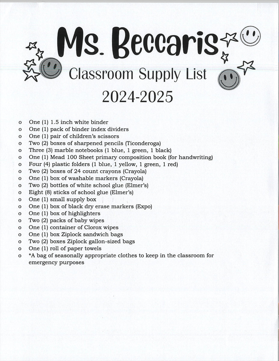 Old Mill School MS. BECCARIS'S CLASS 202425 School Supply Package