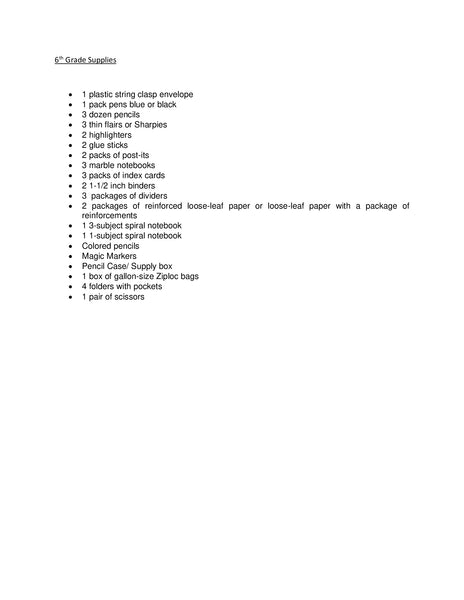 Birch School - Sixth Grade 2023-24 School Supply Package