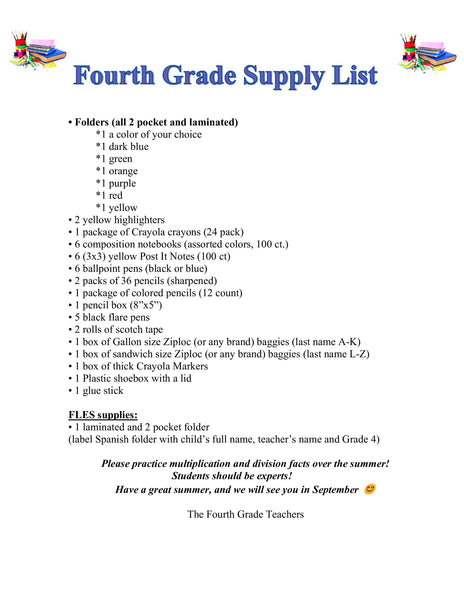 Birch School - Fourth Grade 2026-27 School Supply Package