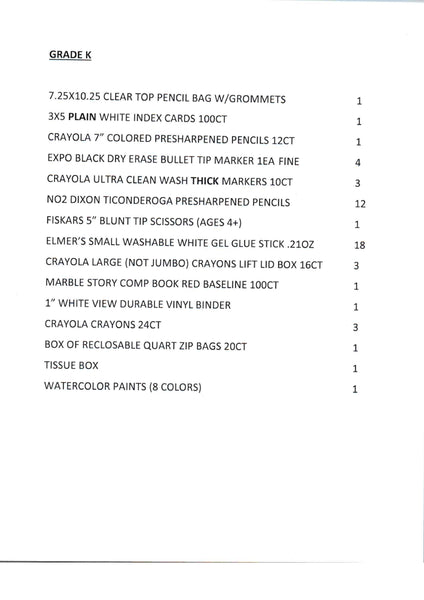 Forest  Lake School - KINDERGARTEN Grade 2025-26 School Supply Package