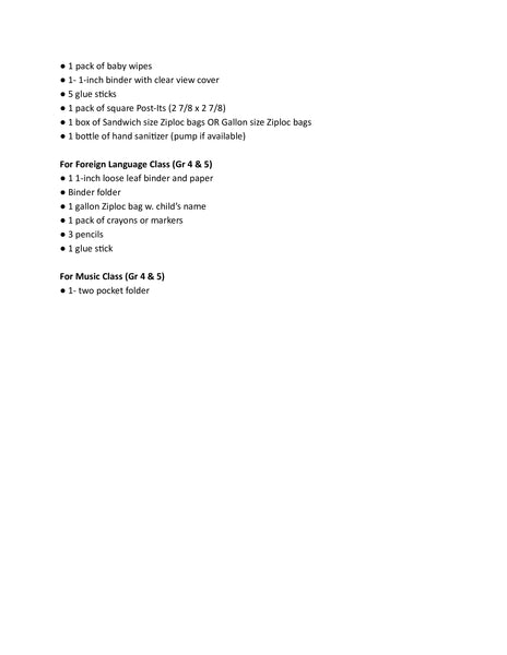 Mandalay School - FOURTH Grade 2025-26 School Supply Package