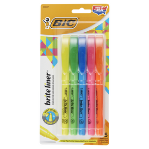 BIC Brite Liner Highlighter, Chisel Tip, Assorted Colors- 5ct