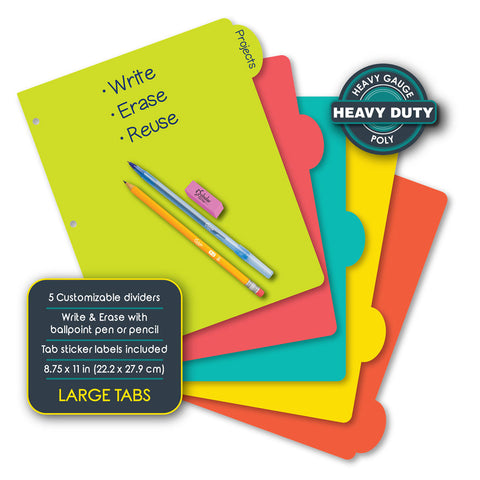 5 Tab Poly Index Dividers Assorted Colors