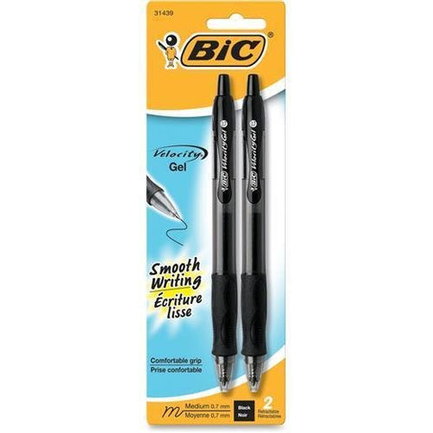 Bic Velocity Gel Retractable Pens, Black, 2ct