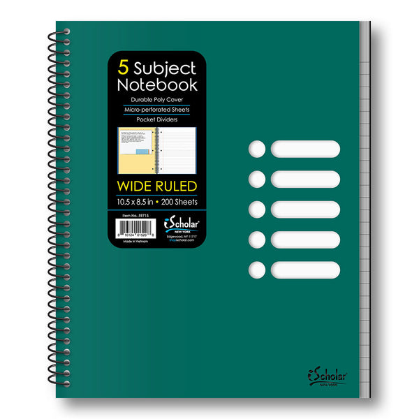 5 Subject Wide Ruled Notebook- 200 Sheets