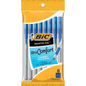 BIC Round Stic Grip Ballpoint Pen, Blue, 8ct