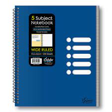 5 Subject Wide Ruled Notebook- 200 Sheets