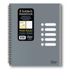 5 Subject Wide Ruled Notebook- 200 Sheets