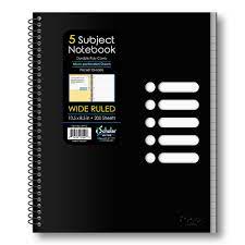 5 Subject Wide Ruled Notebook- 200 Sheets