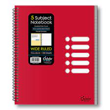 5 Subject Wide Ruled Notebook- 200 Sheets